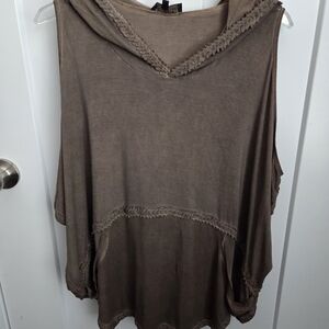 POL Women's Sleeveless Khaki Cold Shoulder Hooded Top